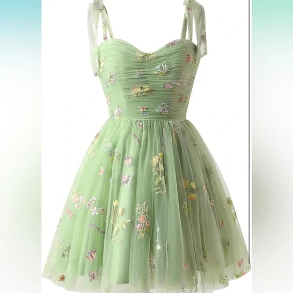 Women's Tie Strap Tulle Prom Dresses Sweetheart, Formal Party Homecoming Dresses - Picture 2 of 7